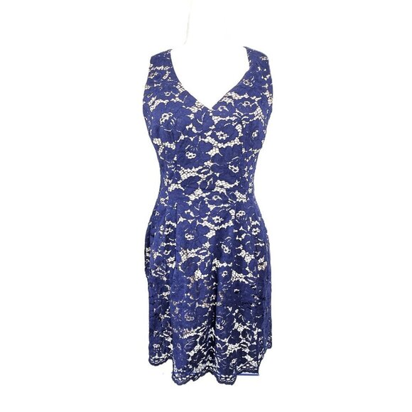 Vince Camuto Navy Blue Lace Overlay Mini Dress - Picture 1 of 8